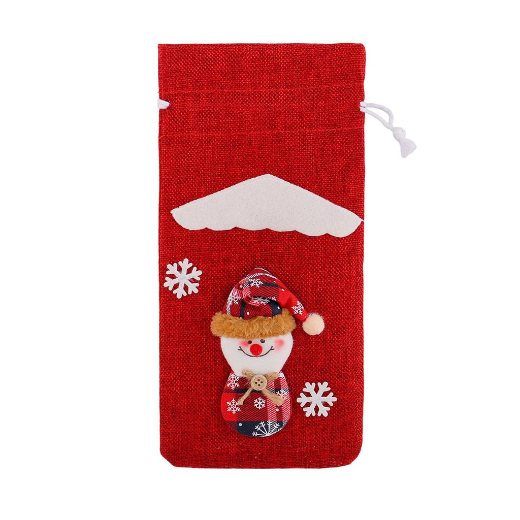 Christmas Linen Old Man Figurine Wine Bottle Cover Holiday Hotel Dining Table Cartoon Three-dimensional Drawstring Wine Bag Decoration