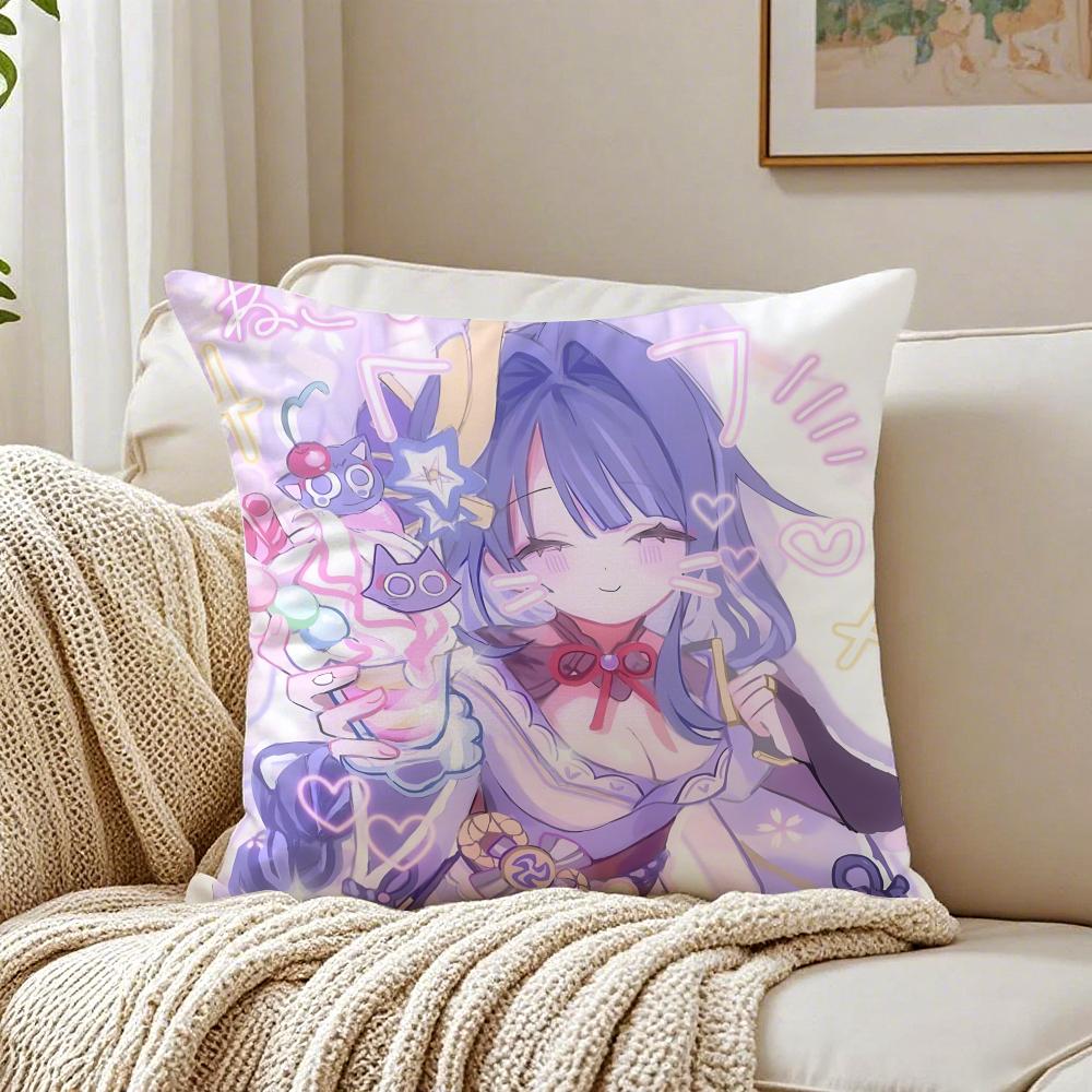 Popular Genshin Impact Raiden Shogun Cushion Cover Pillowcase Antidustmite Living Room Sofa Decor Cushion Room