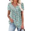 Tunica da donna con scollo a V manica corta taglie forti stampa floreale piccola pieghe sul davanti blusa casual