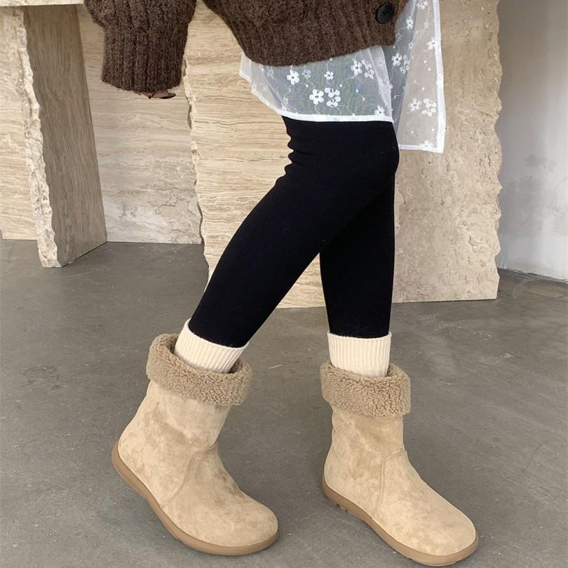 Retro suede two-wear snow boots women's 2025 autumn and winter new velvet thickened flat-bottomed medium boots thermal cotton shoes