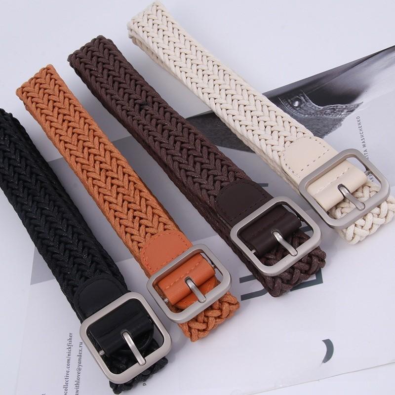 Casual Womens Cotton Linen Woven Belt With Pin Buckle For Daily Wear