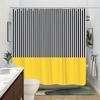 One Piece Of A Shower Curtain Featuring Black And White Stripes With A Yellow Accent, Showcasing A Bold Minimalist Vertical Patt