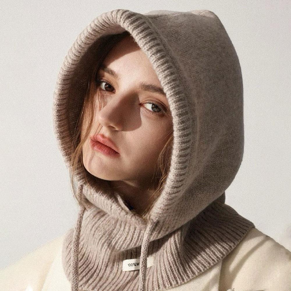 100% Australia Wool Balaclava Hat Winter Knitted Hooded Caps Outdoor Warm One-Piece Neck Collar Beanies Hats Bonnet For Women