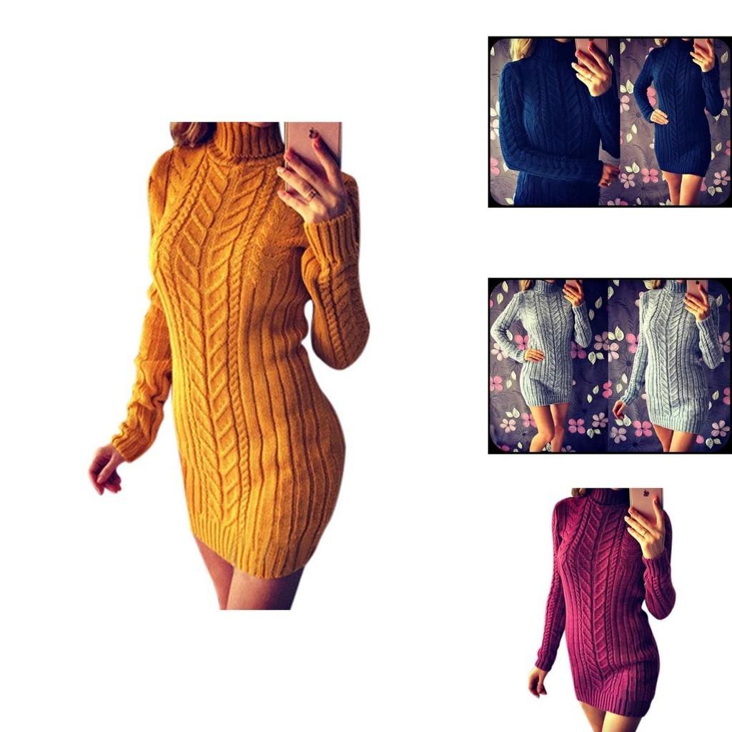 Sexy Autumn And Winter Knit Dress Slim Fit And High Collar Twist Design