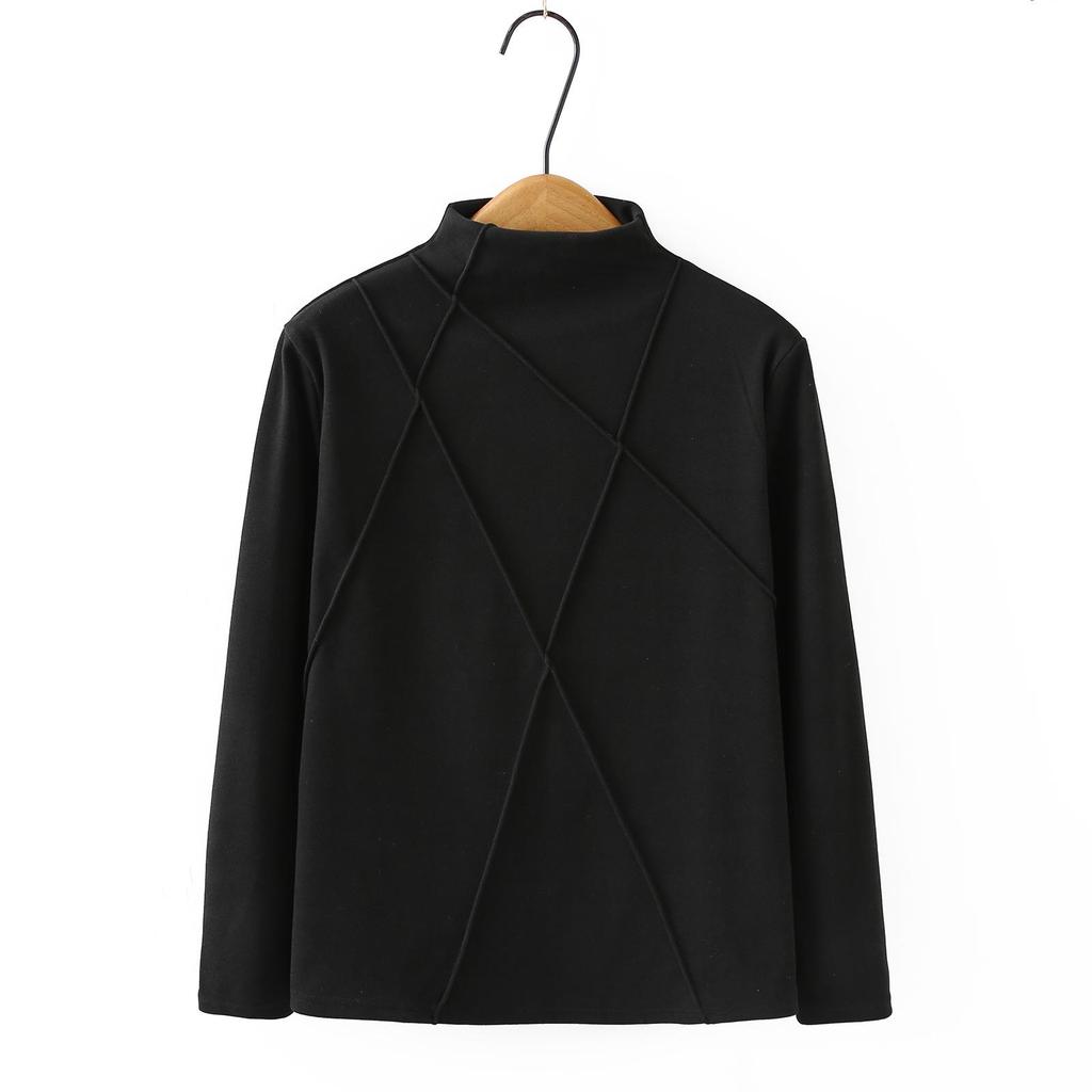 2025 Autumn Winter Plus Size German Velvet High Neck Diagonal Stripe Base Layer Shirt for Women