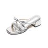 Fashion Sweet Butterfly-knot Narrow Band Slippers Women Luxury Rhinestone Design Brand Slide Sandals Comfort Elegant High Heeled Sandals