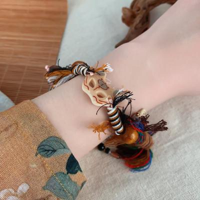 New Chinese Fox Face Beaded Bracelet Women's Ethnic Style Retro Woven Bracelet Niche Design Versatile Bracelet Tide