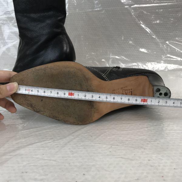 RALPH LAUREN Leather High Heel Short Boots 6C/22.5-23 Black Side Zip(USED)