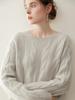 Women's Cashmere Cable Knit Sweater: Round Neck, Long Sleeve, Thickened for Autumn/Winter, Loose Fit
