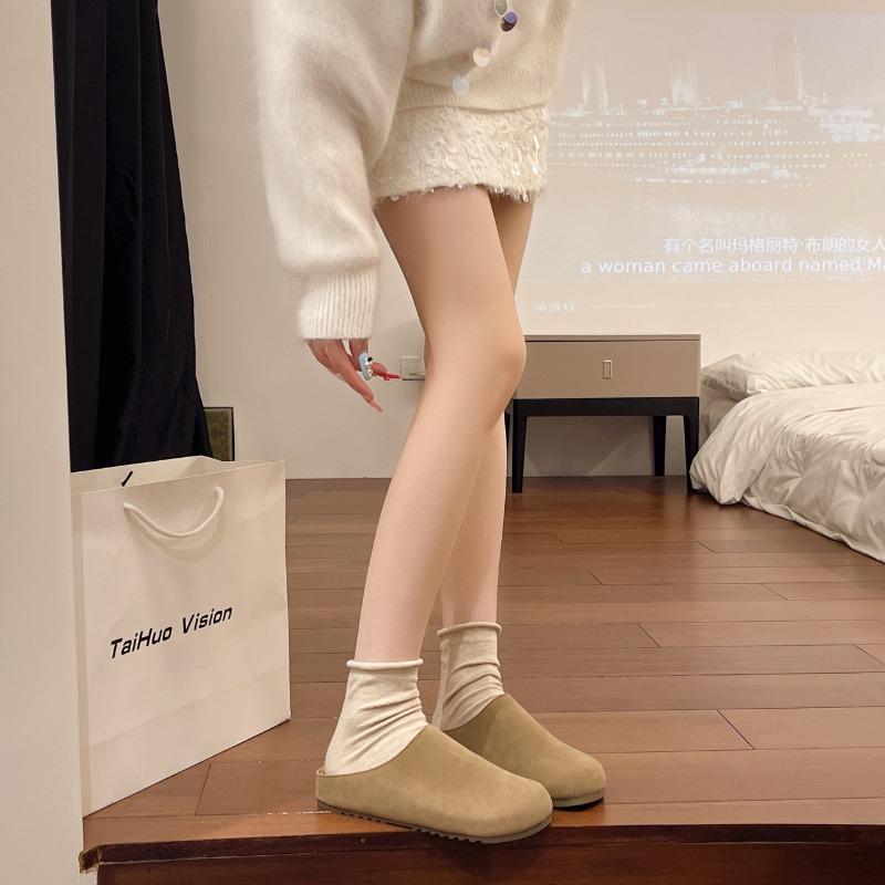 2025  Women's Thick Heel Head Cover Slippers for Outdoor Wear Spring New Style Retro Solid Color Fashionable Slippers