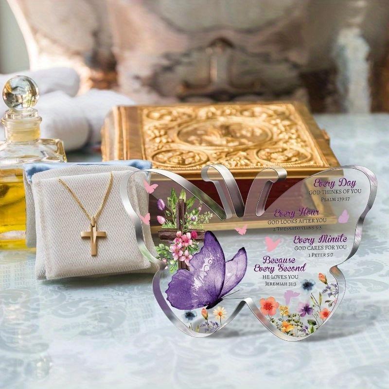 Płaski Dekoracyjny Prezent Religijny Akrylowa Tabliczka Dekoracyjna na Biurko w Kształcie Motyla, Tabliczka Dekoracyjna do Domu Wisząca Sztuka Ścienna Dekoracja Ogrodowa do Pokoju Do