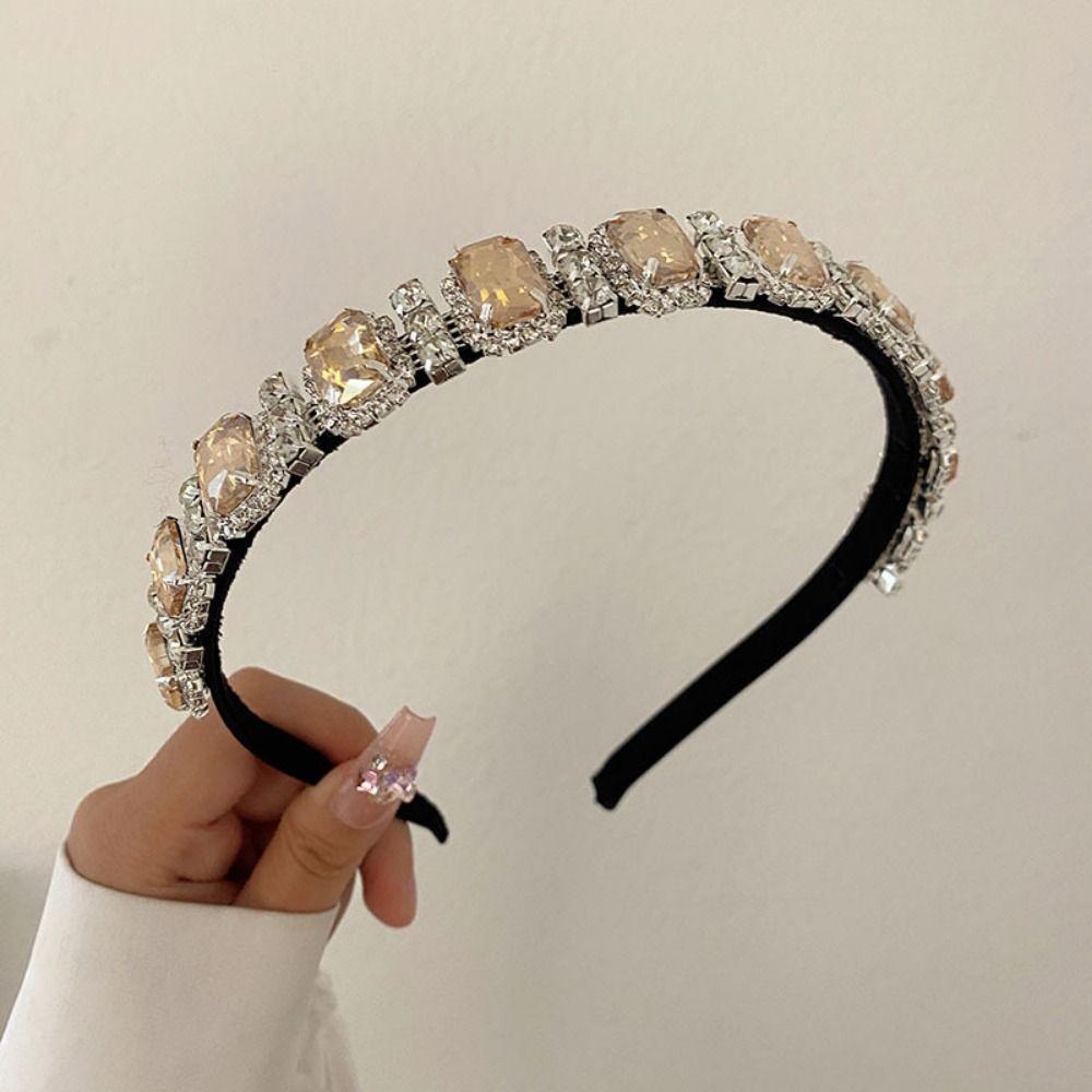 Multicolor Gem Full Rhinestone Headbands Square Rhinestone Shiny Baroque Tiara Luxury Multi-purpose Crystal Hair Hoops
