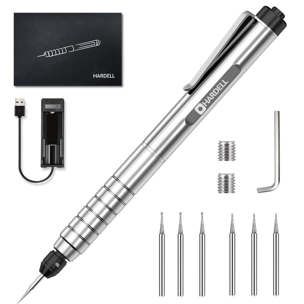 HARDELL Electric Engraving MAX 37000 Mini Rechargeable Bit Electric Engraving Pen Quiet DIY for and Metal Router, Pen, RPM, Router, USB, Lightweight,