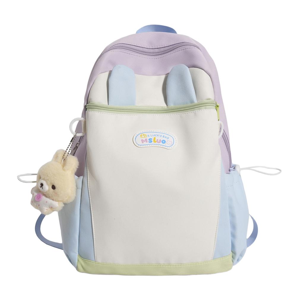 Schoolbag milk fufu color matching three-dimensional rabbit ear backpack soft cute girl holiday girlfriends travel fresh age reduction small backpack