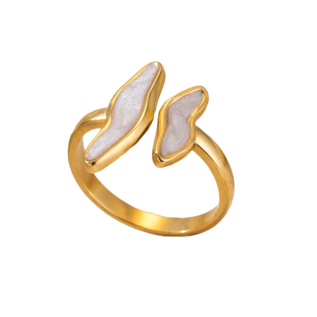 Double Layer Wave Women's Korean Style Stainless Steel Open Ring - Fashionable, Simple, and Cool Index Finger Design.
