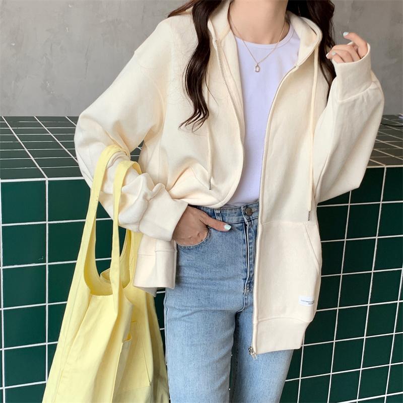 Chic Zip-up Hoodies Female Casual Street Loose Thin Sweatshirt Pocket Hooded Women Cardigans