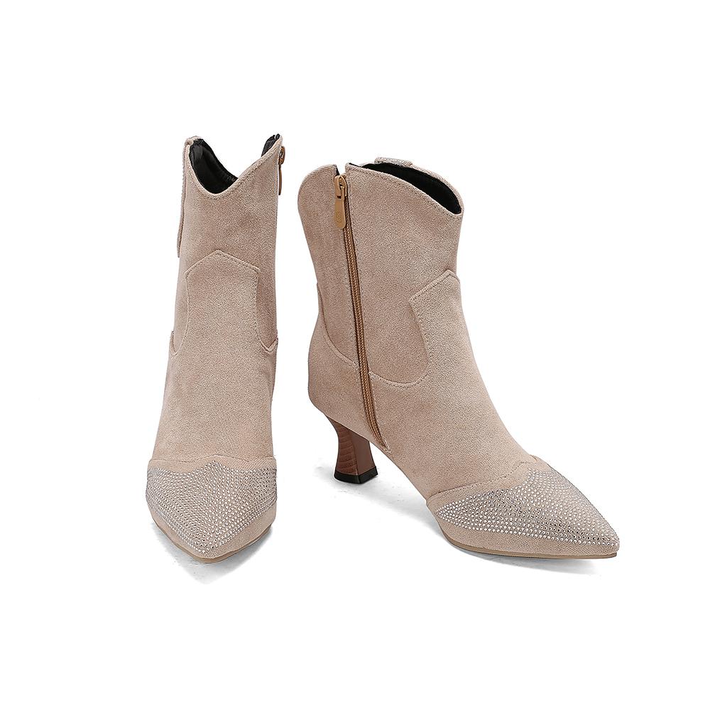 

Бежевые черные женские полусапожки с кристаллами на высоком каблуке, большой размер 50 42 бежевый