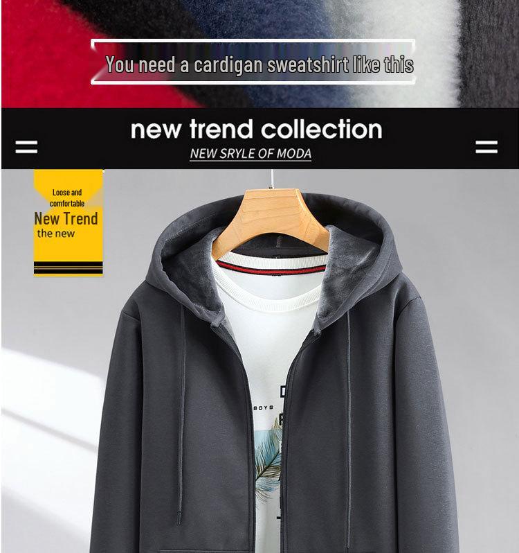 Men's Plus Size Fleece-Lined Zipper Hoodie - Thick, Loose Fit for Autumn and Winter