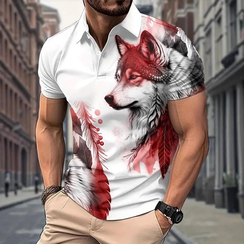 Trendy geometric pattern short-sleeve polo shirt, perfect for casual daily wear.