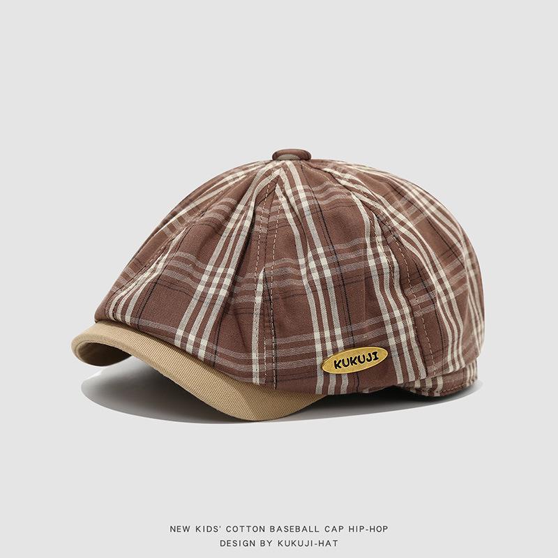 Kids' Artistic Plaid Beret - Trendy Retro Hat for Boys and Girls
