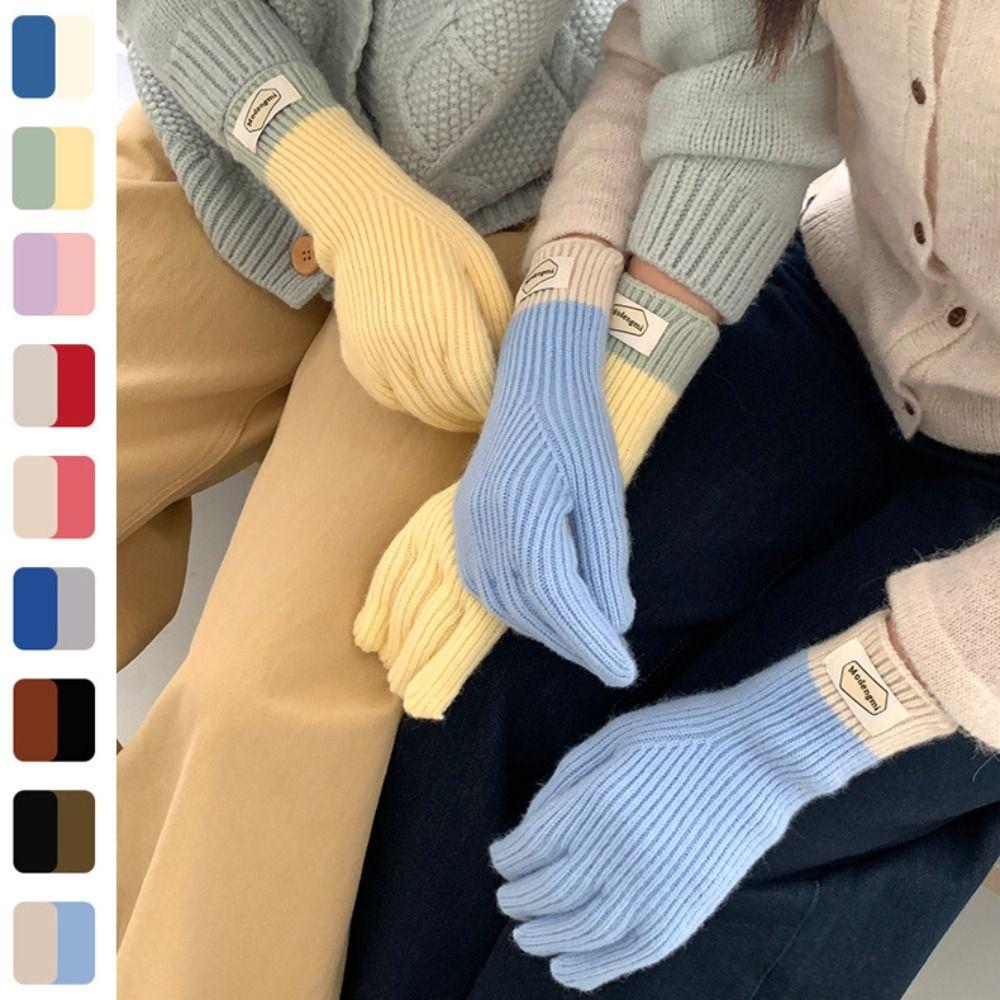 Striped Thermal Gloves Thickened Split Finger Long Gloves Autumn Winter Warm Gloves