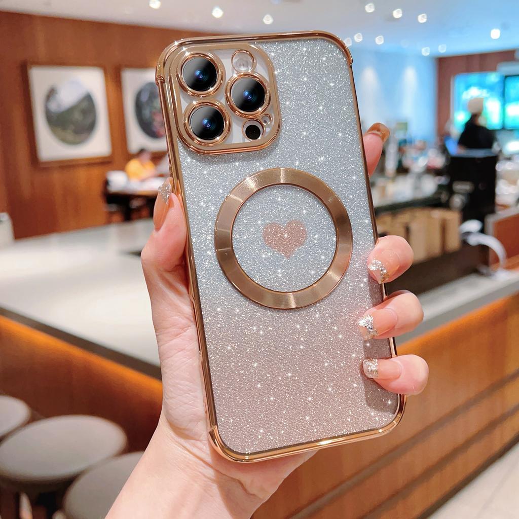 For iPhone 16 Pro Max Case Gradient Sparkle TPU Phone Cover Compatible with MagSafe