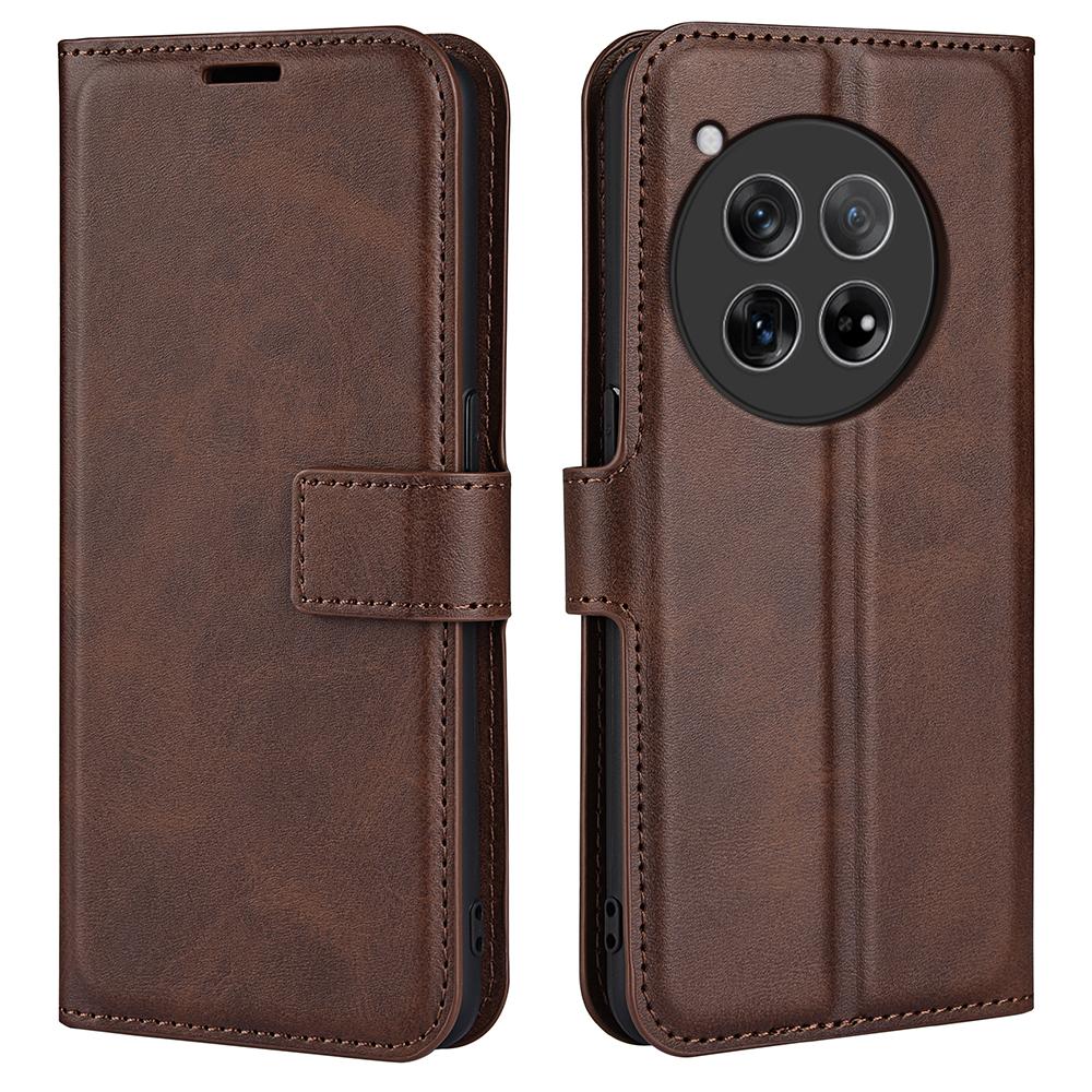 

For OnePlus 12R 5G/Ace 3 5G Case Calf Texture Full Protection Flip Phone Cover Brown