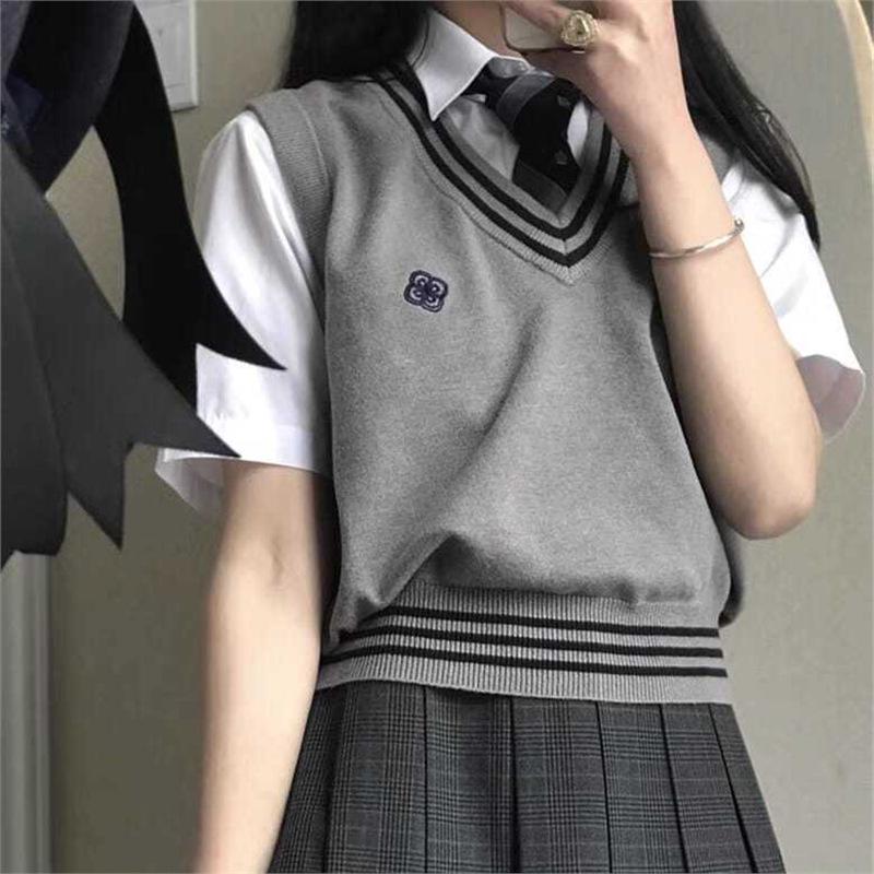 

Women s V-Neck Sleeveless Knit Vest - Japanese Student Style XS