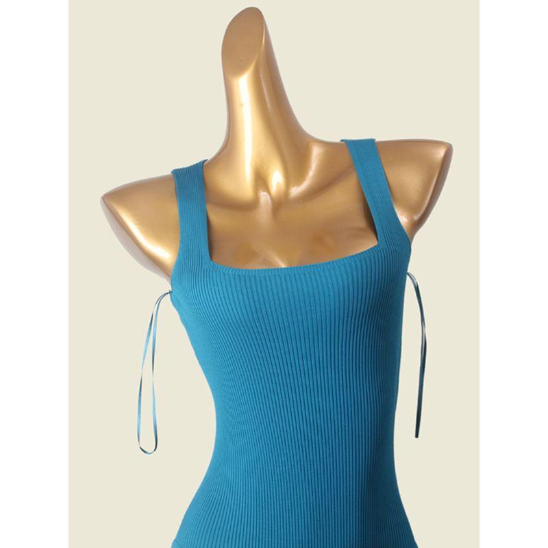 Export Wang Fried Texture Slim Fit Square Collar Jumpsuit Summer Fashion Style Slim and Sexy Sleeveless Knitting Positioning Clothing