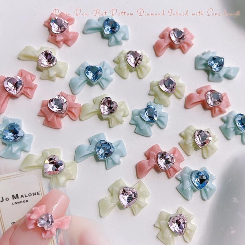 Resin Bow Nail Charm 3D Nail Charms Rhinestone Nail Art Nail Decoration Korean Style Bowknot Design for Women