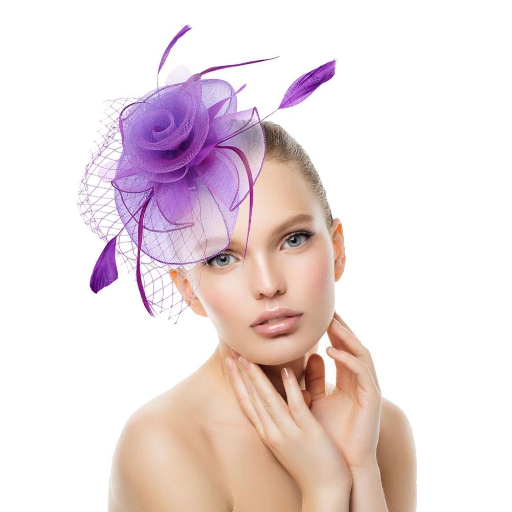 Ladies Gauze Hat Bridal Wedding Birdcage Fascinator Hair Accessory (Red)