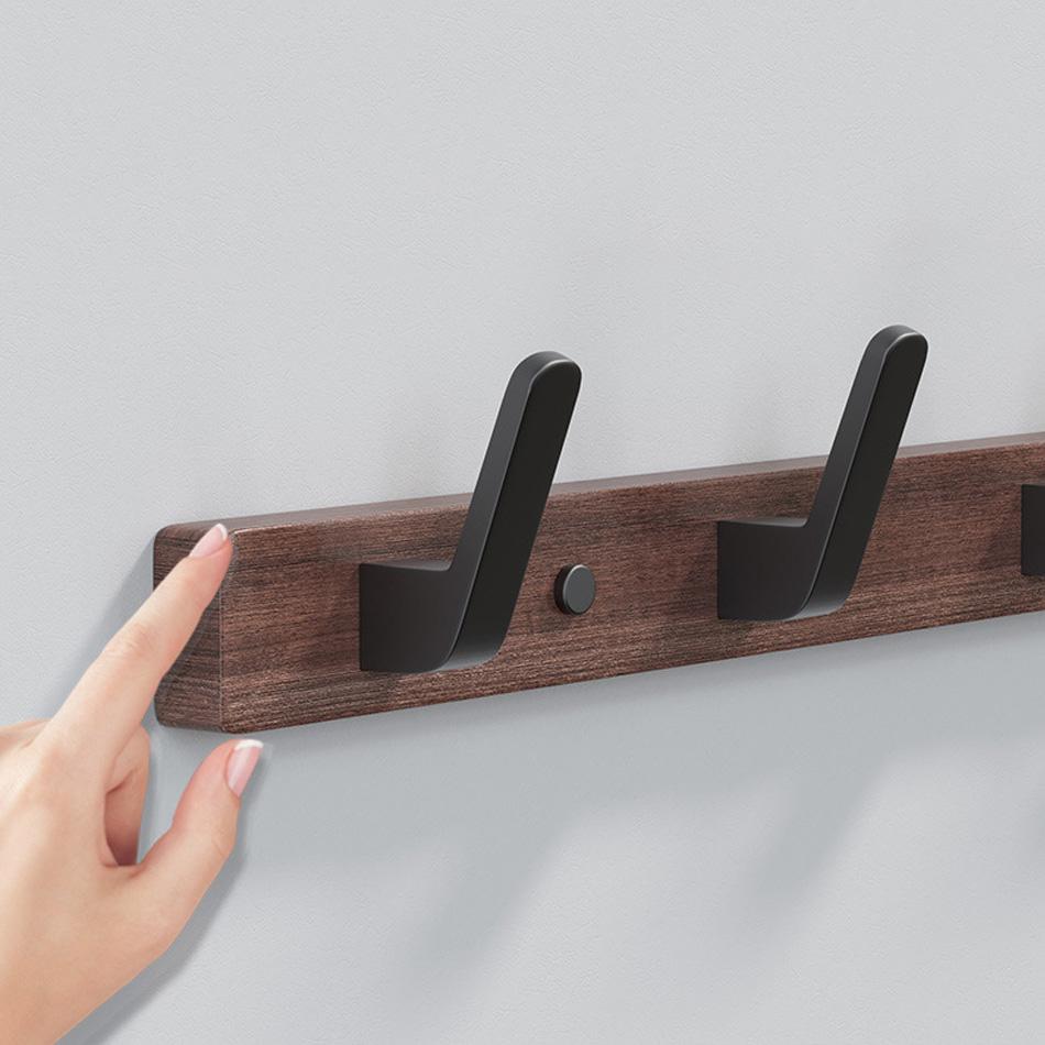 Wood Wall Hook White Black Aluminum Creative 3 4 5 6 Row Hooks for Bathroom Kitchen Door Decorative Coat Towel Key Holder Hanger