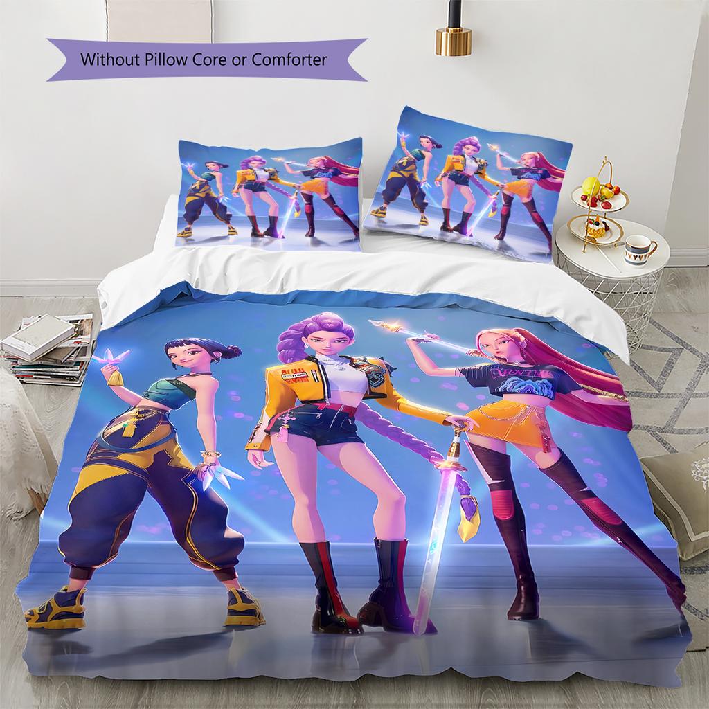 Kpop Dämonenjäger Muster Bettwäsche, Steppbett Set Steppbettbezug Kissenbezug Zuhause Geburtstagsgeschenk (1 Bettbezug + 2 Kissenbezüge, ohne Füllung)