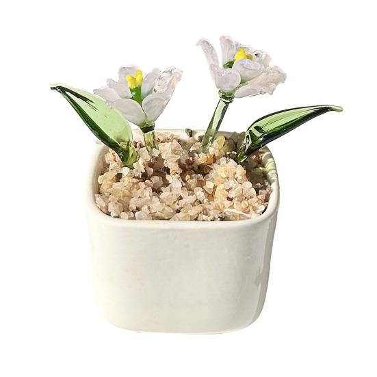 Miniature Glasblomst Figur Håndblæst Mini Blomsterbuket i Pot Samlerobjekt Blomstrende Blomsterpynt til Hjem Indendørs Borddekoration