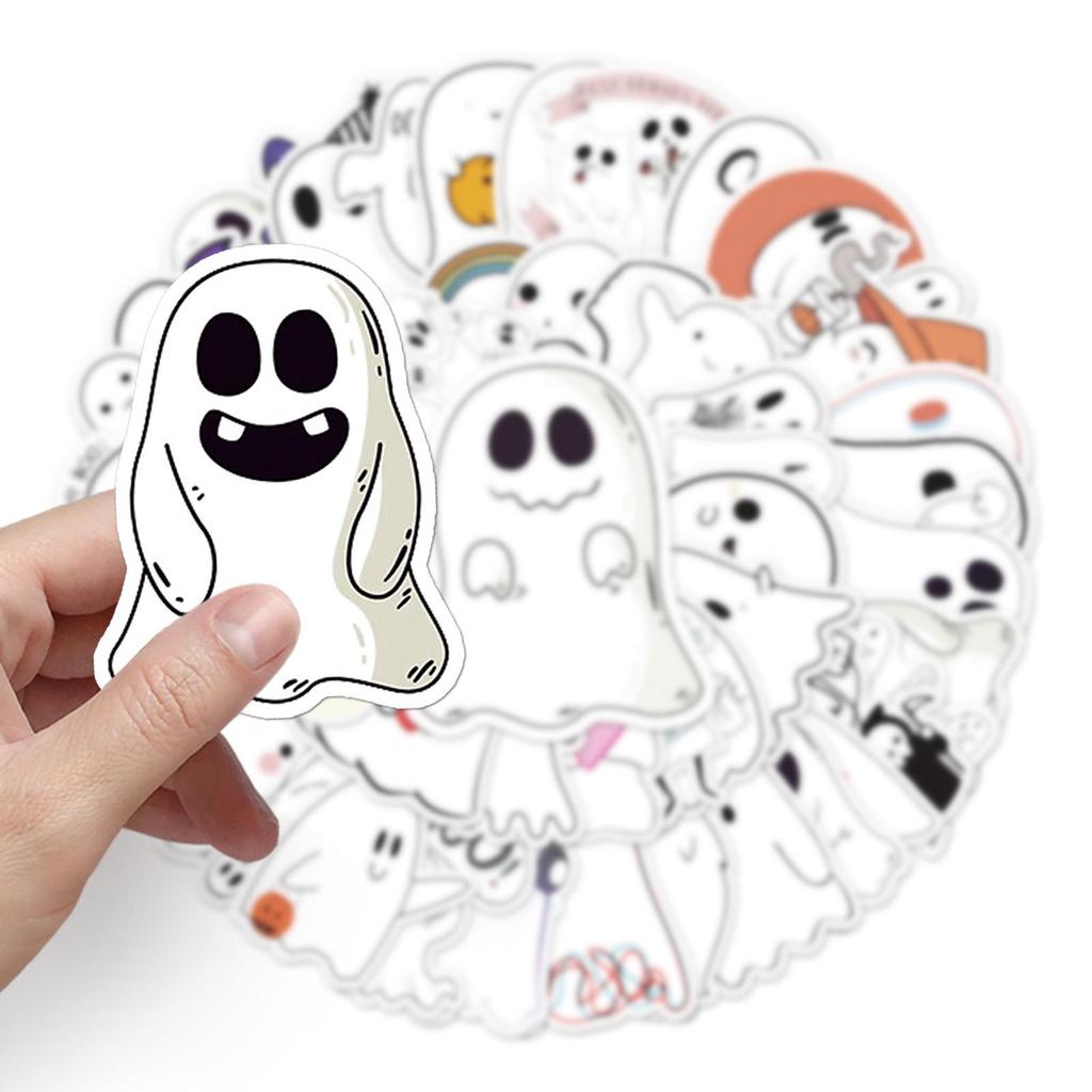 50 Cute Halloween Ghost Graffiti Cartoon Stickers for DIY: Skateboards, Water Bottles, and Suitcases