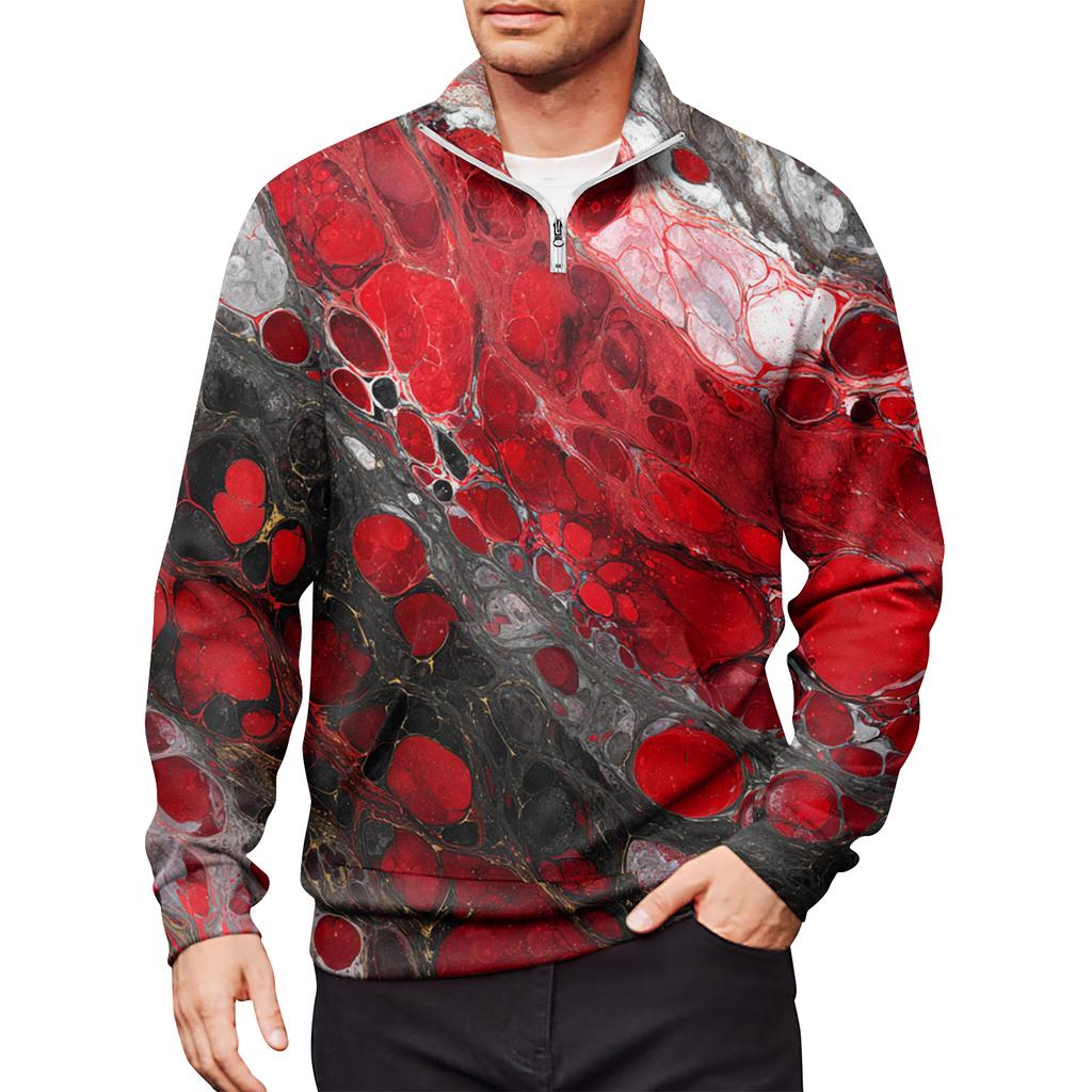Men's Loose Casual 1/4 Zip Sweatshirt Fashion Printed Long Sleeve Top With Pockets