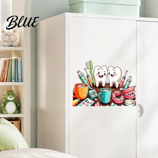 Versatile Adhesive Wall Decals Cartoon Smiling Teeth Decals Dental Tools Self-Adhesive Stickers Funny Stickers for Bathroom Art Kids Bedroom Clinic
