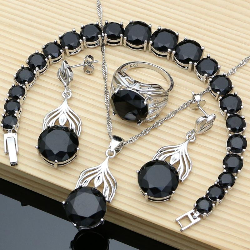 Blue Sapphire Gemstone Jewelry Sets 925 Silver Needle Earrings Rings Fine Women Jewellry Bride Necklace Set Dropshipping