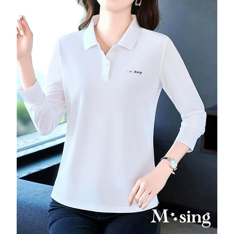 [M-Thing] Polo Shirt Long Sleeve Tops with Collar Breathable Sports Golf Wear Relaxing Ladies Spring Summer Autumn Big Size Comfortable Clothes with