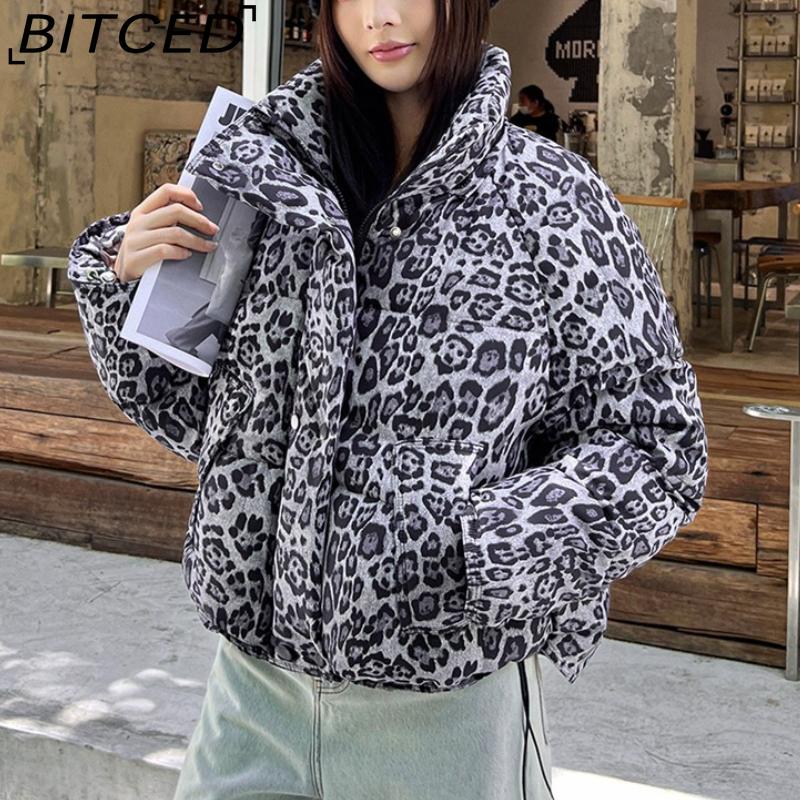 BITCED Short-Length Leopard Print Cotton Jacket for Women with Hood Minimalist Fashion Design, Oversized Fit, Unique Style Cotton Coat
