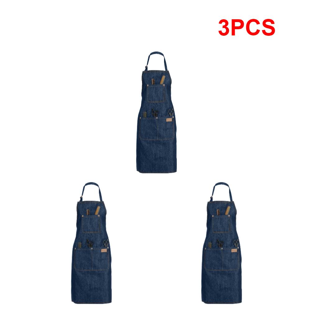 1-5PCS Salon Denim Apron With Front Pocket Adjustable Neckband Waistline Sleeveless Apron for Home Shaving Cleaning Apron Unisex
