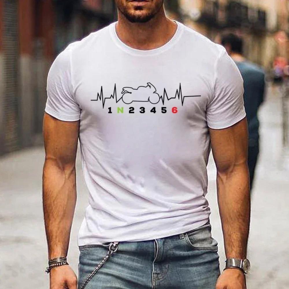 Camiseta Casual para Hombre Latido del Corazón Cambio de Marchas de Motocicleta Uno Arriba Cinco Abajo Estampado Biker Camiseta Tops Ropa de Hombre Camiseta Oversize