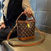 Womens Large Capacity Bucket Bag PU Leather Shoulder Crossbody Handbag Coffee Color Casual Style