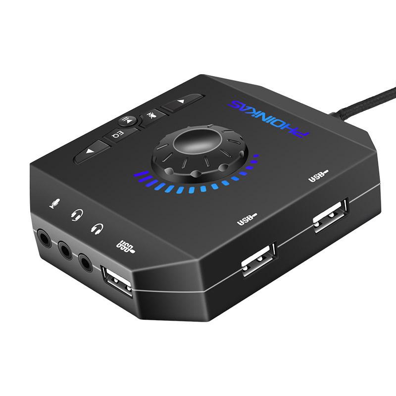 7.1 Channel USB Gaming Audio Converter for Headphones, Microphones, and Speakers