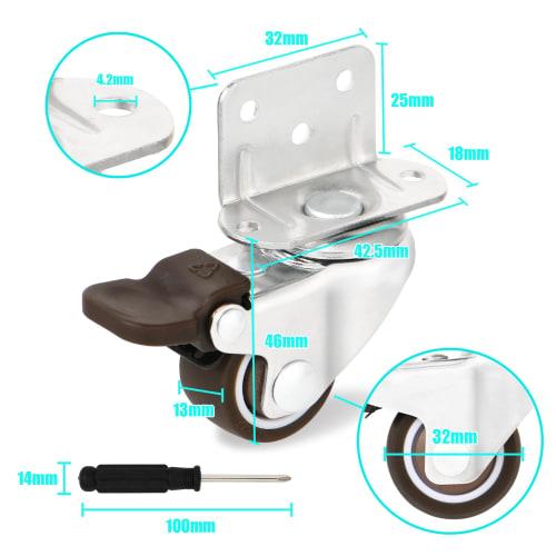 Kissho House Caster Wheels, Retrofit Casters, L-Shaped, Set of 4, 1.25 Inch, Mini Casters, Refrigerator Casters, Small Casters, DIY Casters, 360-Degre