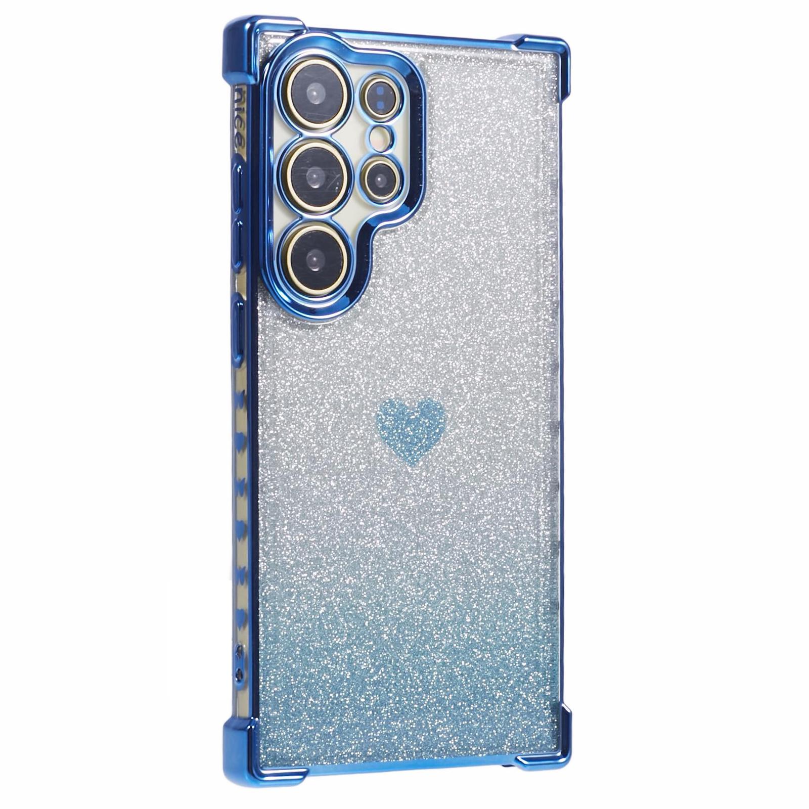 

Для Samsung Galaxy S24 Ultra TPU Чохол Гальванічне покриття Блискітки Чохол для телефону Візерунок серця Blue