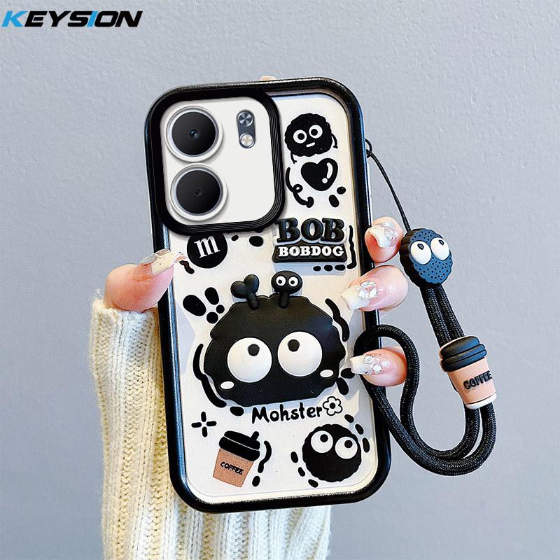 KEYSION Støtsikkert deksel til OPPO A5X 5G med snor Myk silikon Søt 3D tegneseriefigur Telefonbakdeksel til OPPO A5X