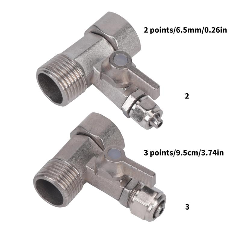 Threaded Faucet Branch Fitting 3 Way Metal Water Split Piece with Shutoff Control for Filter and Kitchen Use Tasks