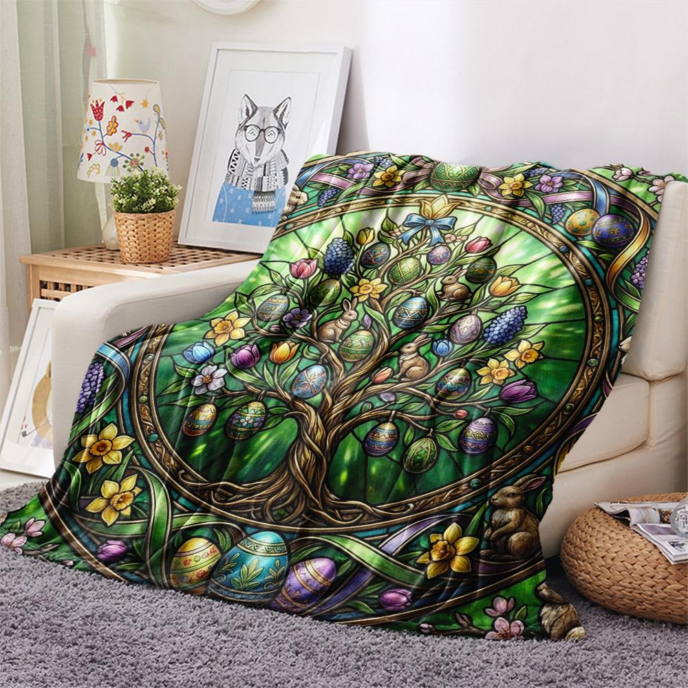 1Pc Easter Print Flannel Blanket, High quality Comfortable for All Seasons, Home Decor, Warmth and Comfort, Perfect for Christmas Gifts W4