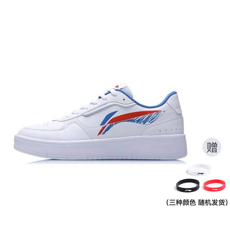 Li Ning Duda Synthetic Leather Coverage Slip Resistant Waterproof Low top Skateboard Shoes Men's White Red Blue AGCR197-1
